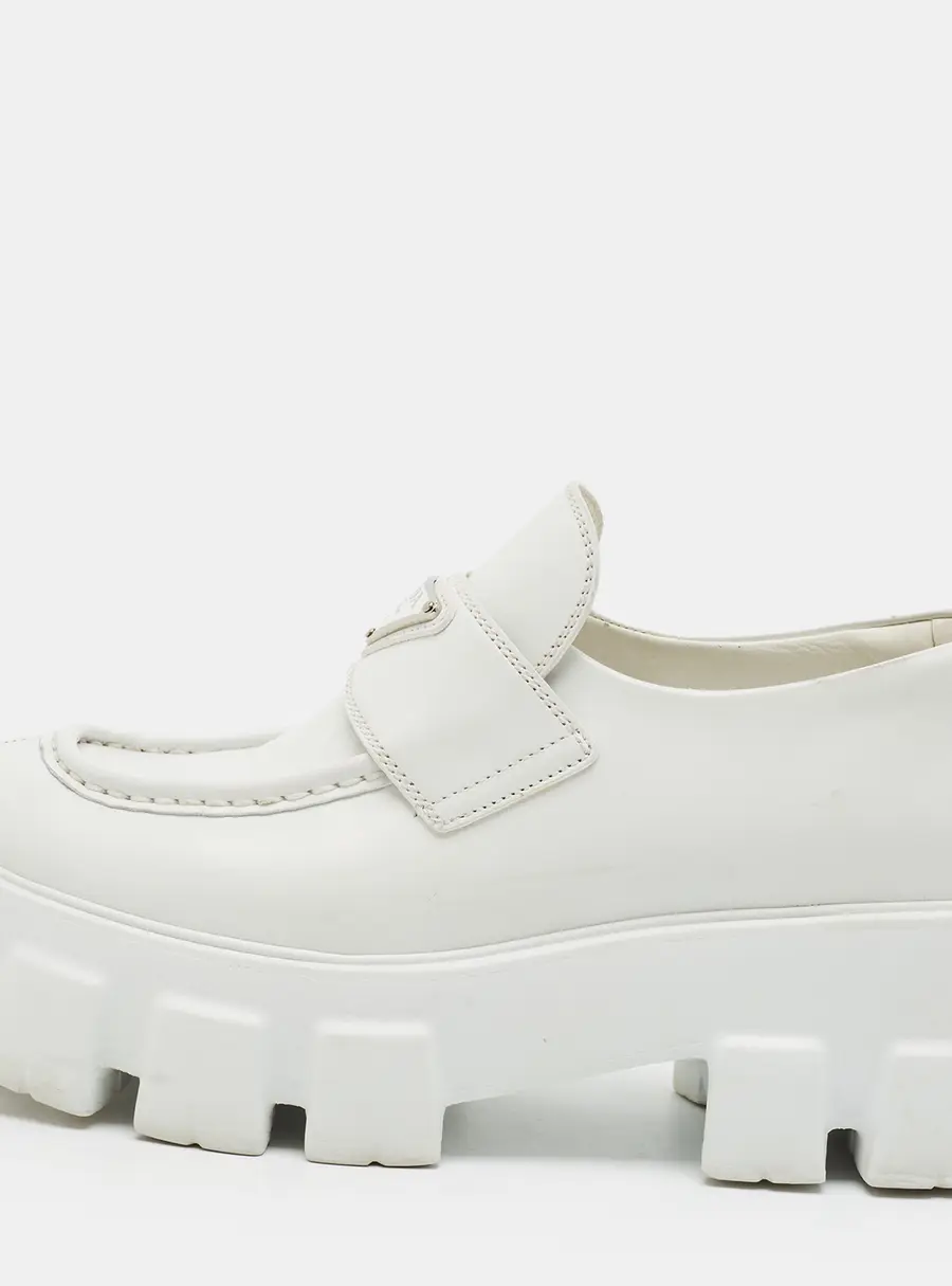 Prada Monolith Size 38 White Leather Platform Slip On Loafers