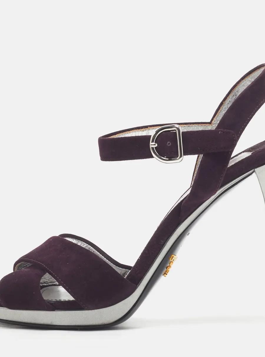 Prada Size 40 Purple Suede Ankle Strap Sandals