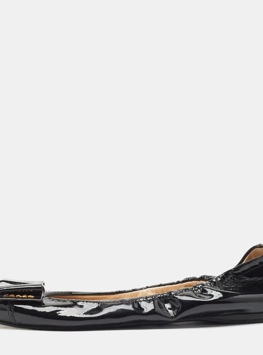 Prada Bow Size 41 Black Patent Leather Bow Detail Ballet Flats