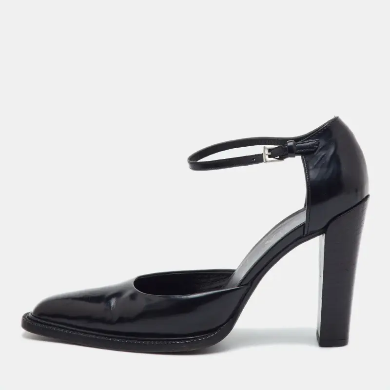 Prada Black Leather D'orsay Ankle Strap Pumps Size 38