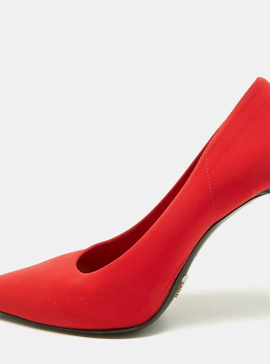 Prada Size 37 Red Fabric Pointed Toe Pumps