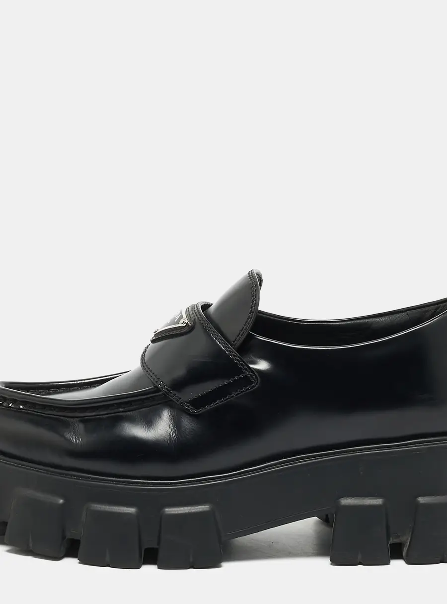 Prada Monolith Size 36.5 Black Leather Platform Loafers