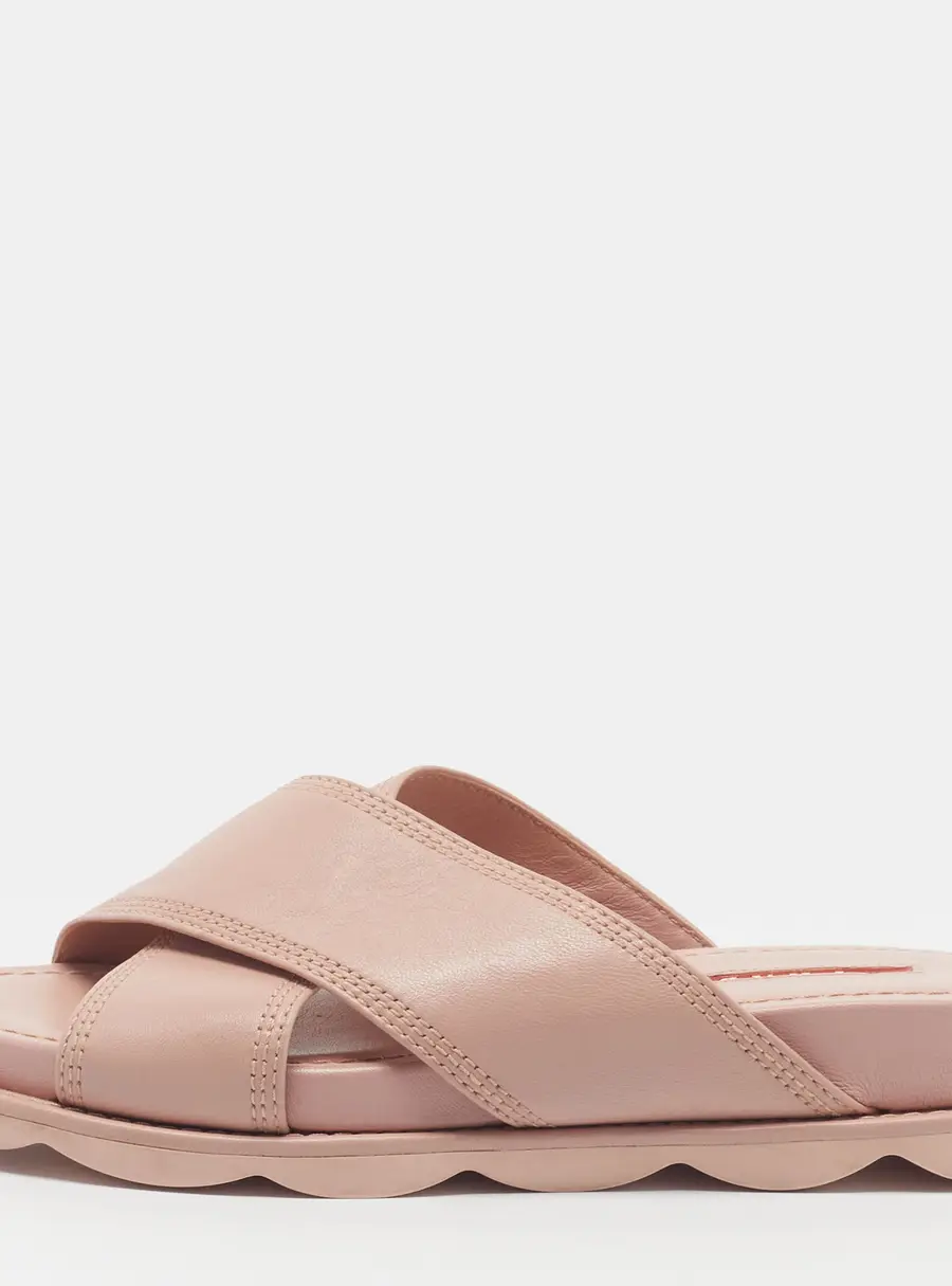Prada Size 36.5 Pink Leather Crisscross Flat Slide