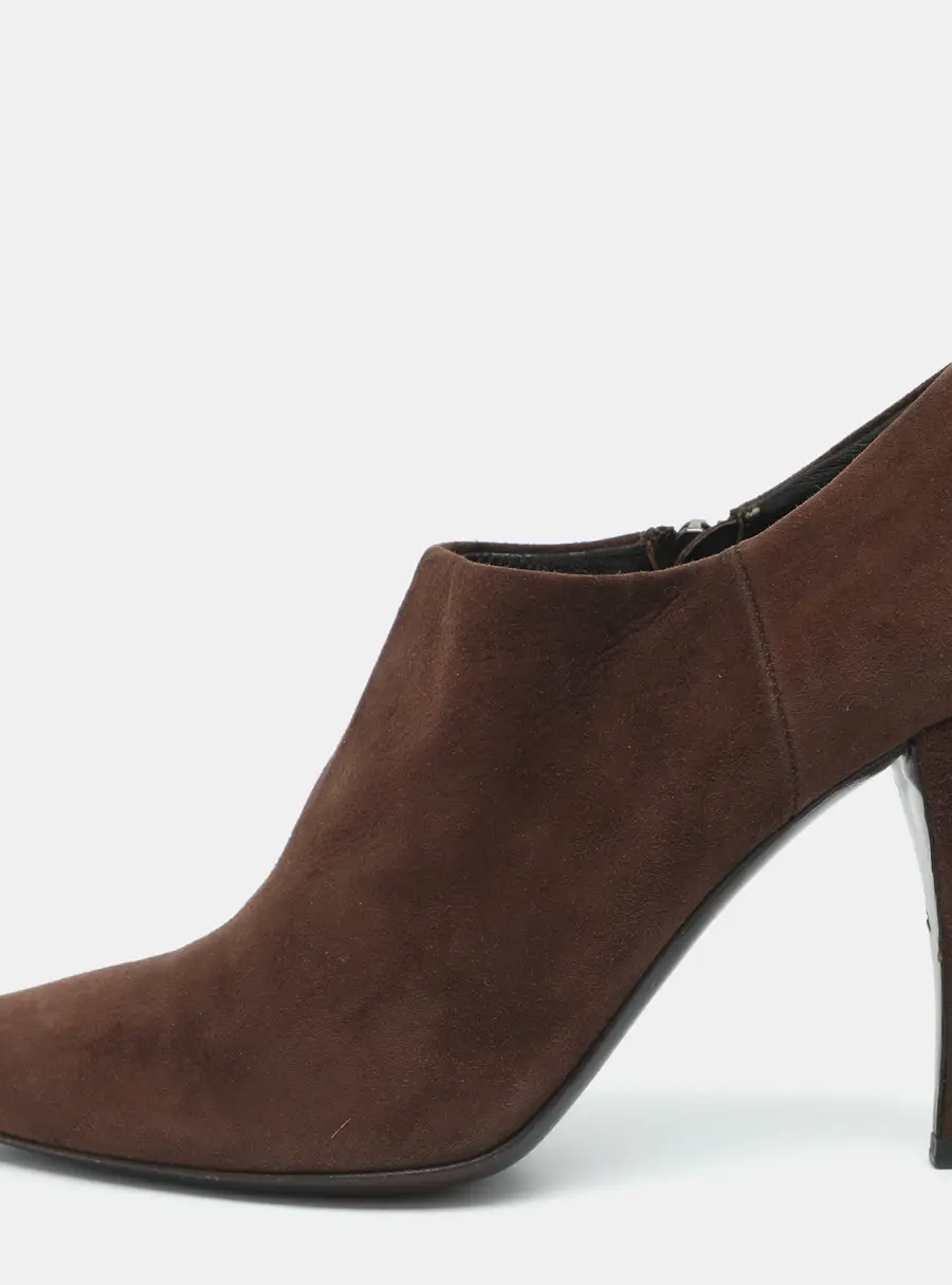 Prada Size 37.5 Brown Suede Heel Booties