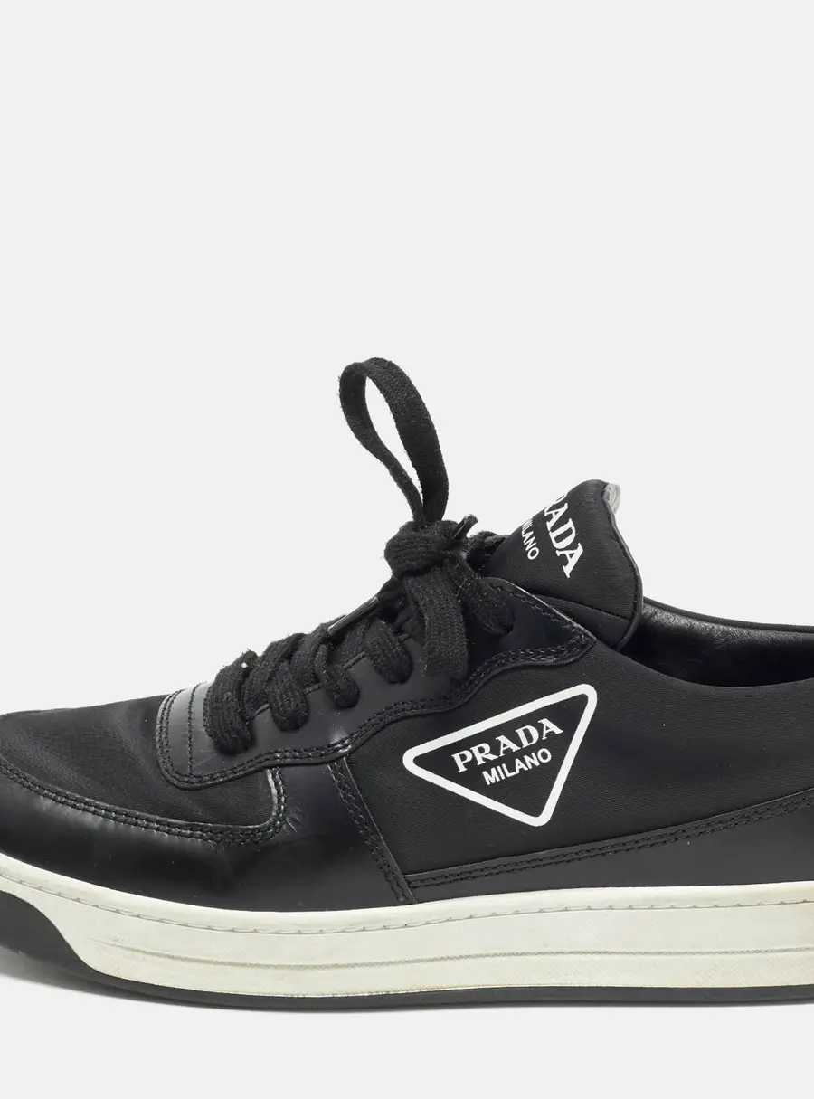 Prada Downtown Size 37.5 Black Nylon and Leather Low Top Sneakers