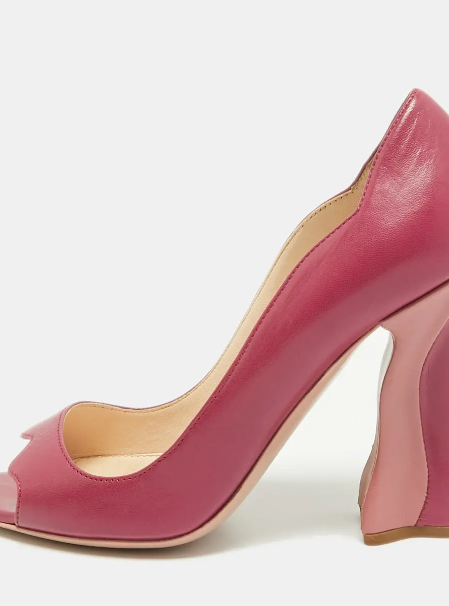 Prada Size 36 Magenta Leather Open Toe Block Heel Pumps