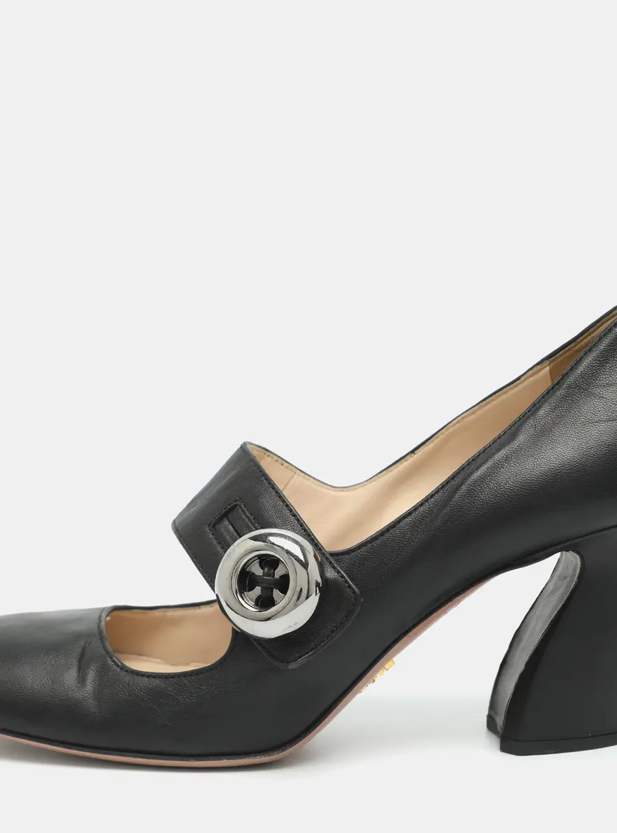 Prada Size 39 Black Leather Mary Jane Pumps