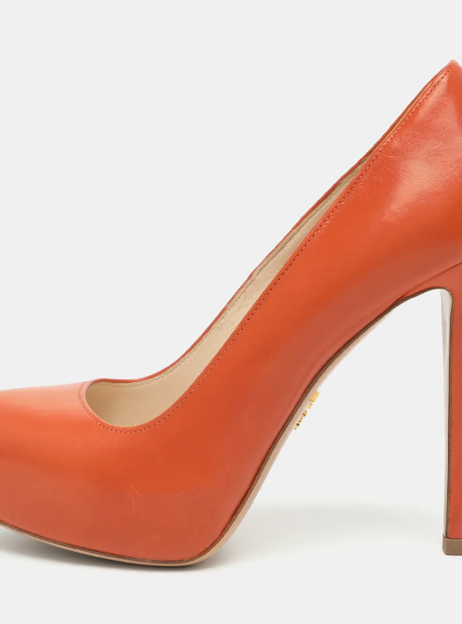 Prada Size 35 Orange Leather Platform Pumps
