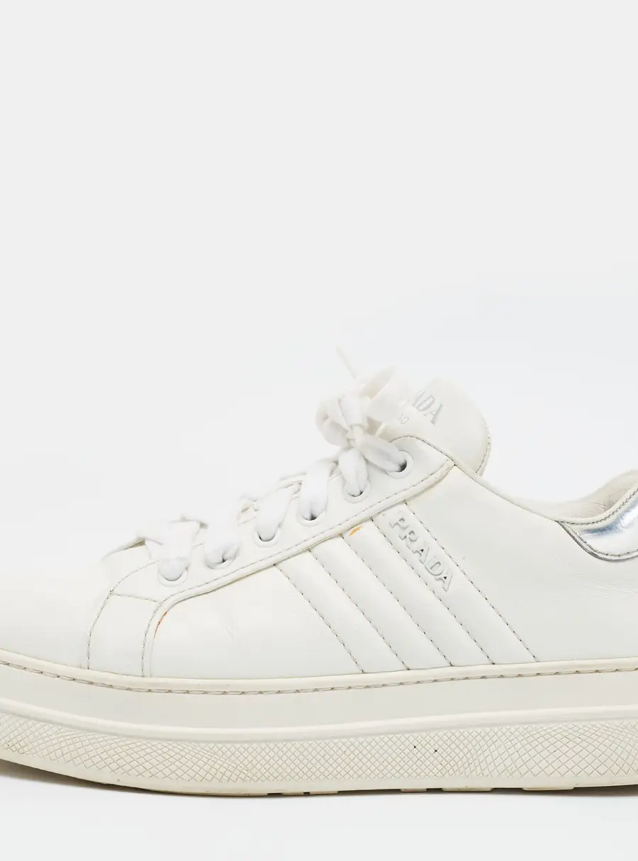 Prada Size 37.5 White Leather Lace Up Sneakers