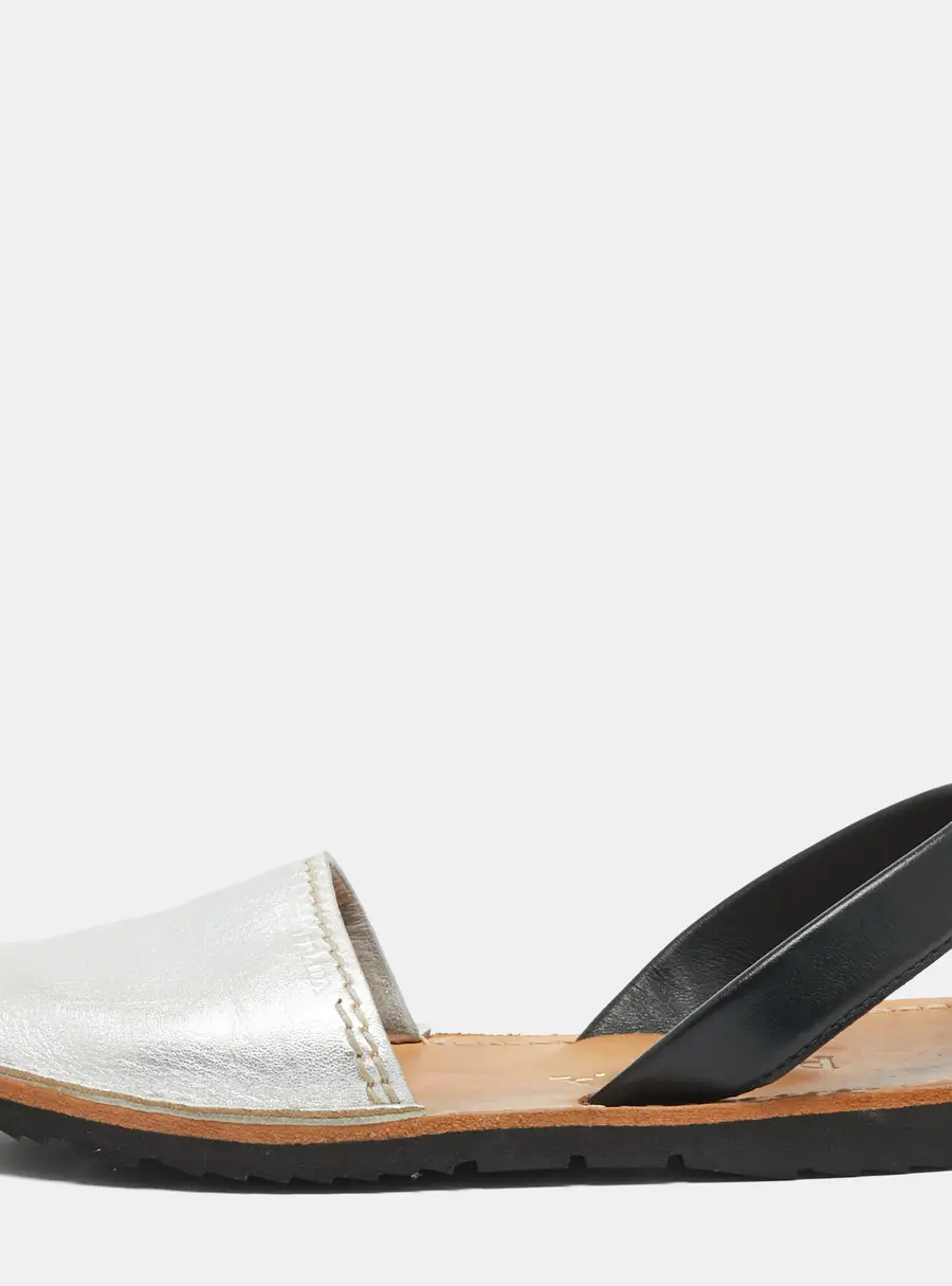Prada Size 38.5 Silver/Black Leather Flat Sandals