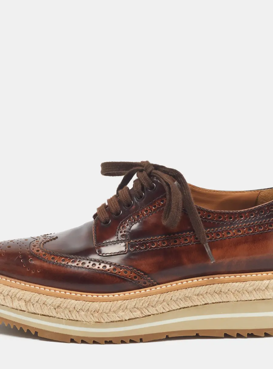 Prada Size 36 Brown Ombre Brogue Leather Derby Sneakers