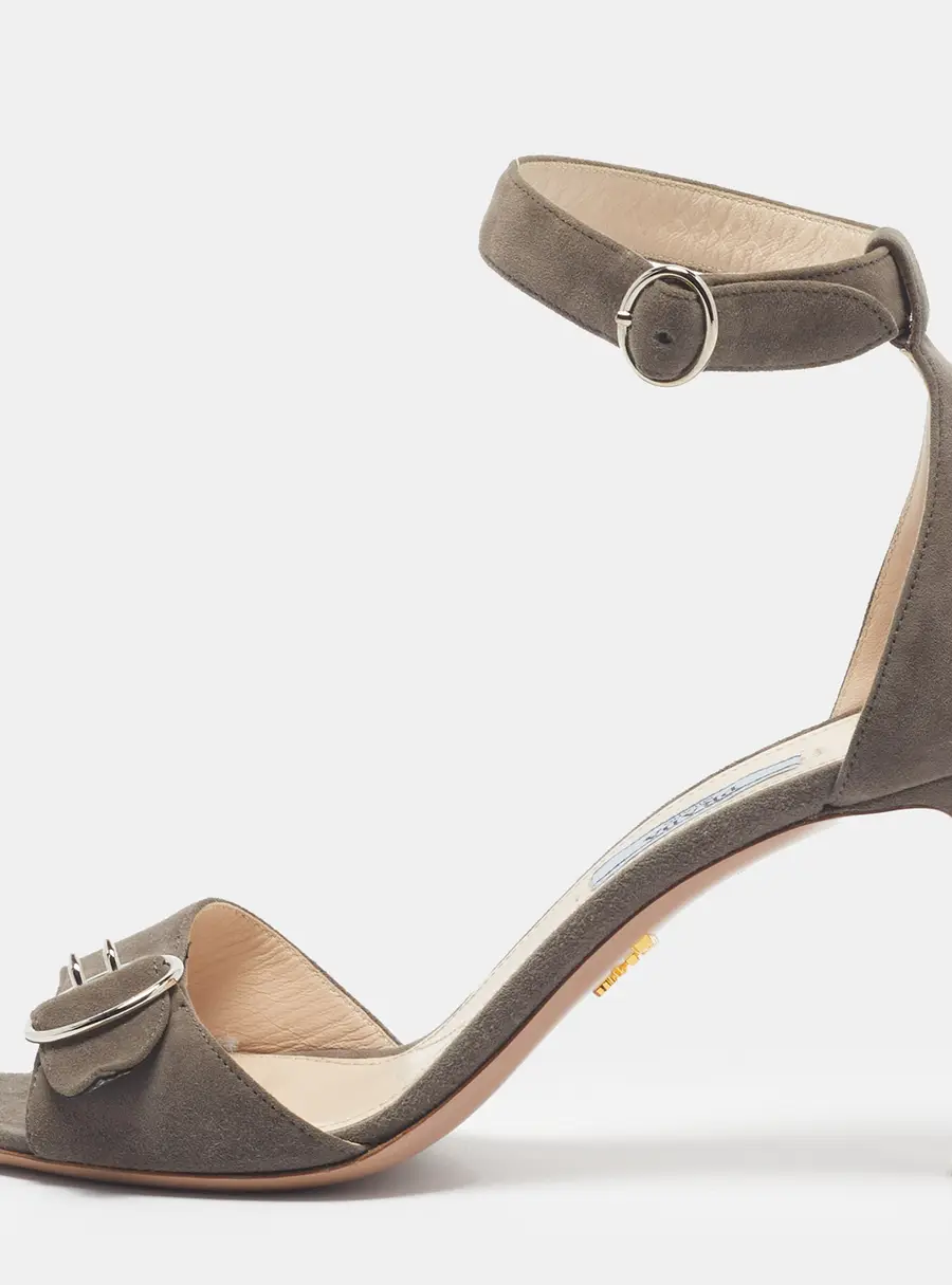 Prada Size 38 Grey Suede Ankle Strap Sandals
