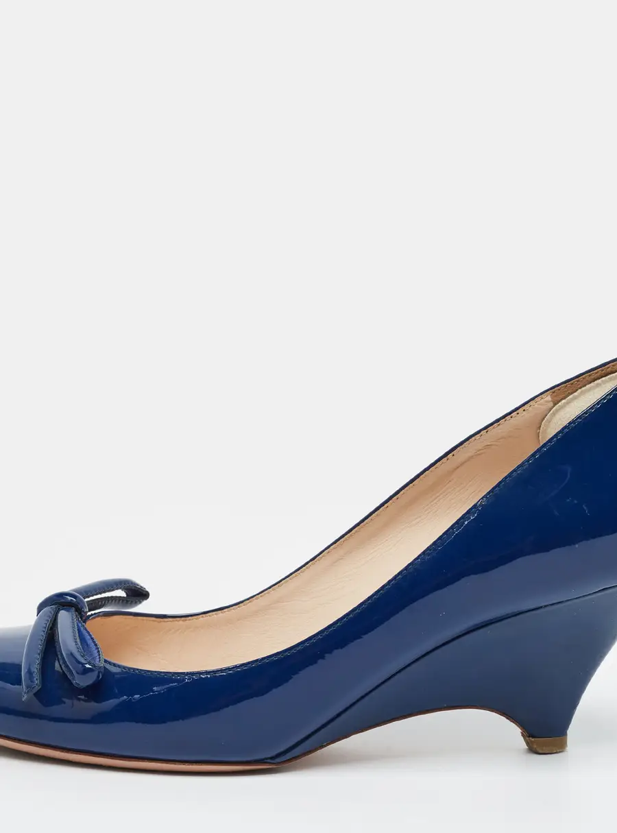 Prada Size 36 Blue Patent Leather Wedge Pumps