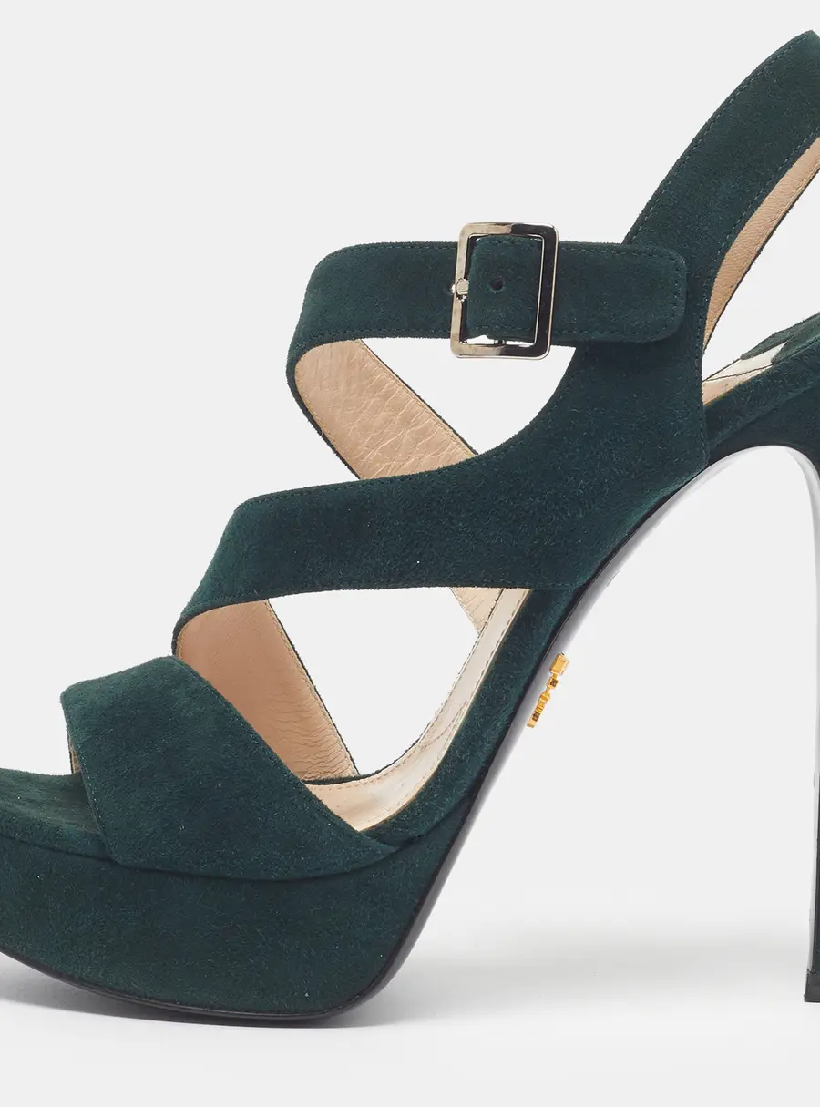 Prada Size 38 Green Suede Ankle Strap Sandals