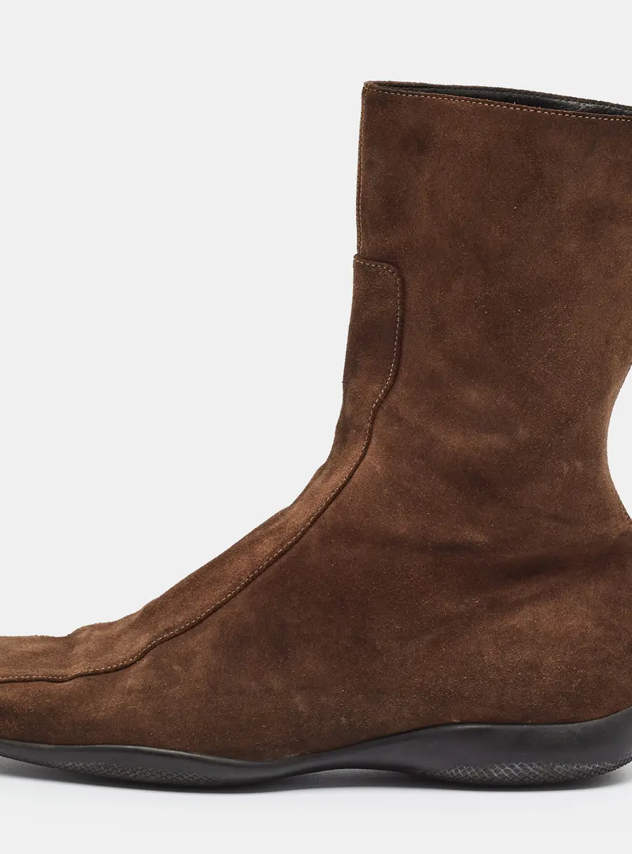 Prada Size 39 Brown Suede Square Toe Ankle Length Boots