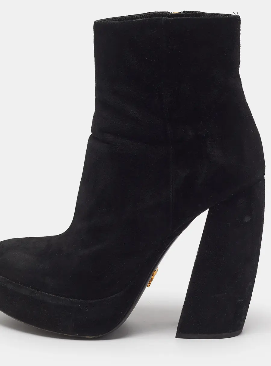 Prada Size 37 Black Suede Ankle Length Boots