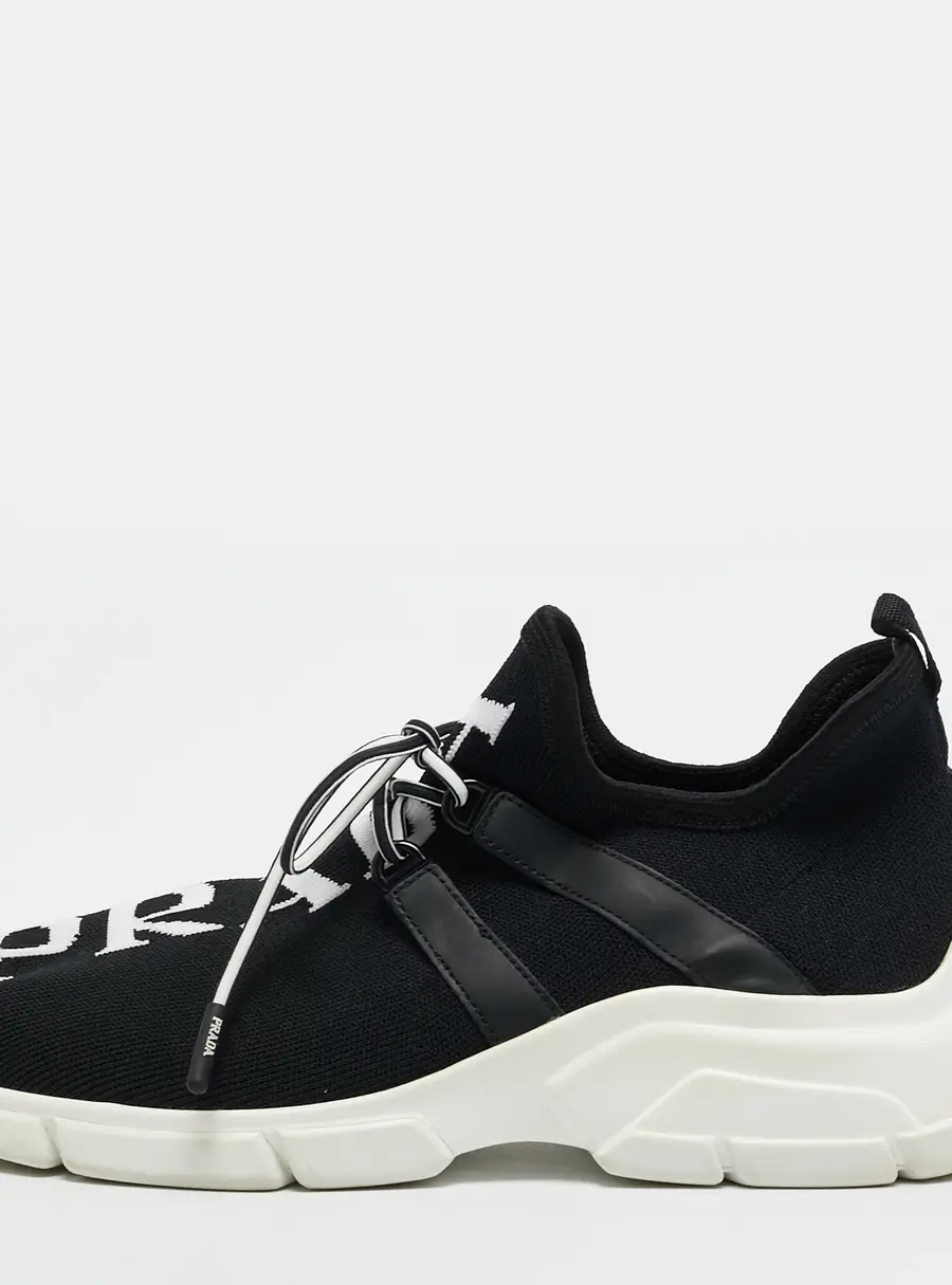 Prada XY Logo Size 37 Black/White Knit Fabric Lace Up Sneakers