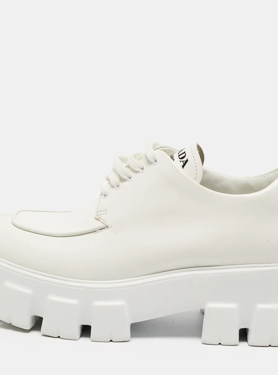 Prada Monolith Size 39.5 White Leather Loafers