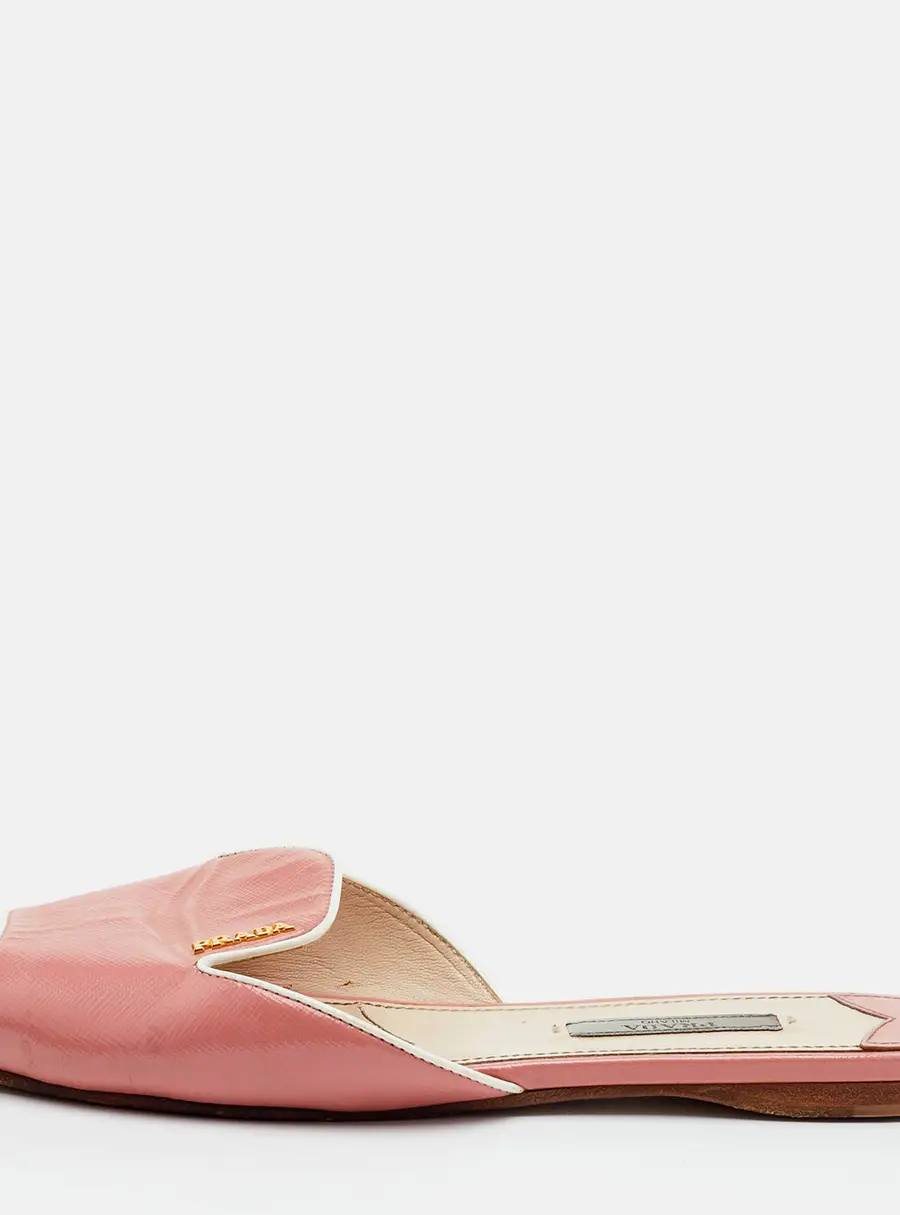 Prada Size 37 Peach Pink Saffiano Leather Flat Slide Sandals