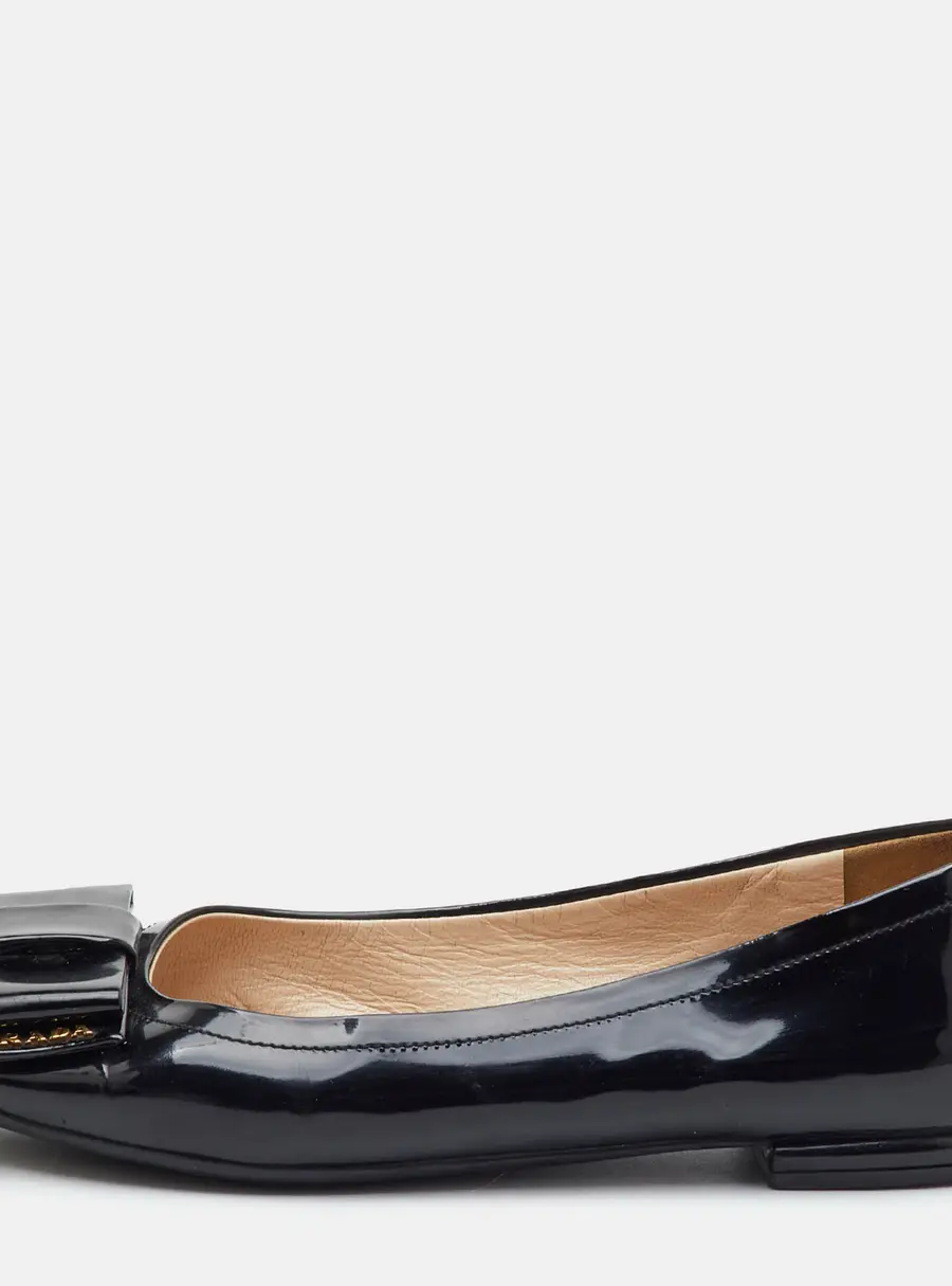Prada Bow Size 37 Black Patent Leather Ballet Flats
