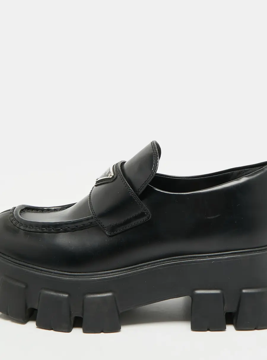 Prada Monolith Size 38.5 Black Leather Loafers