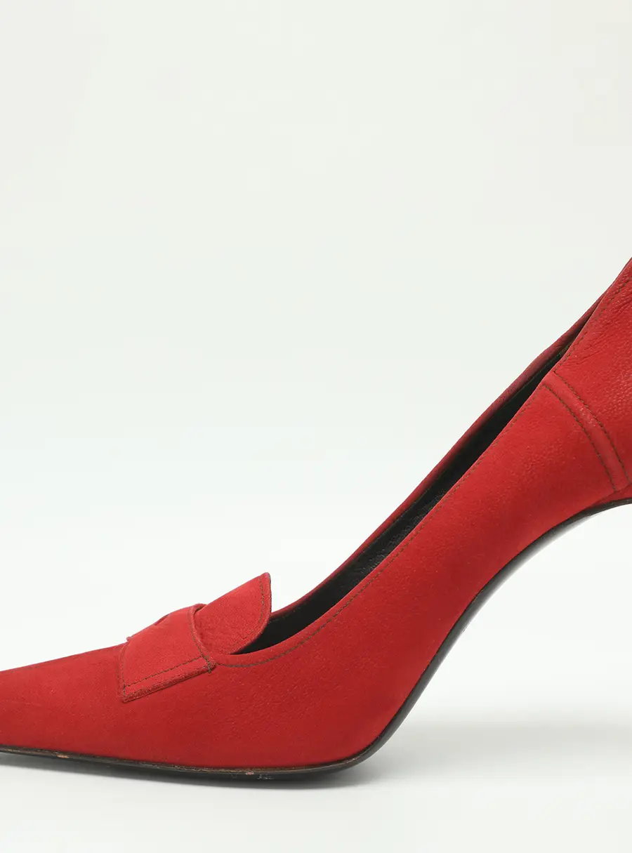 Prada Size 37 Red Shearling Pumps