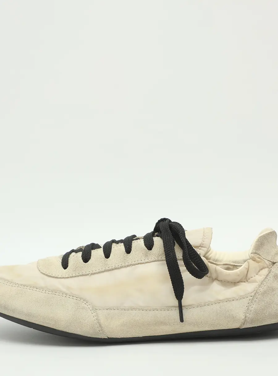 Prada Re-Nylon Size 39 White Nylon and Suede Collapse Sneakers