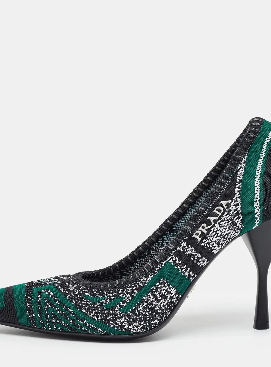 Prada Size 38 Green/Black Knit Fabric Pumps