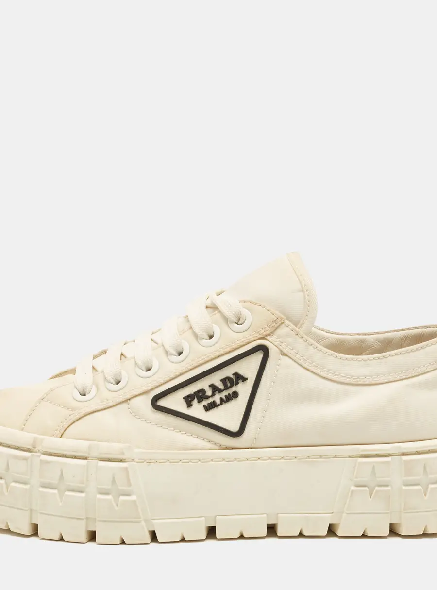 Prada Double Wheel Size 38 White Nylon Lace Up Sneakers