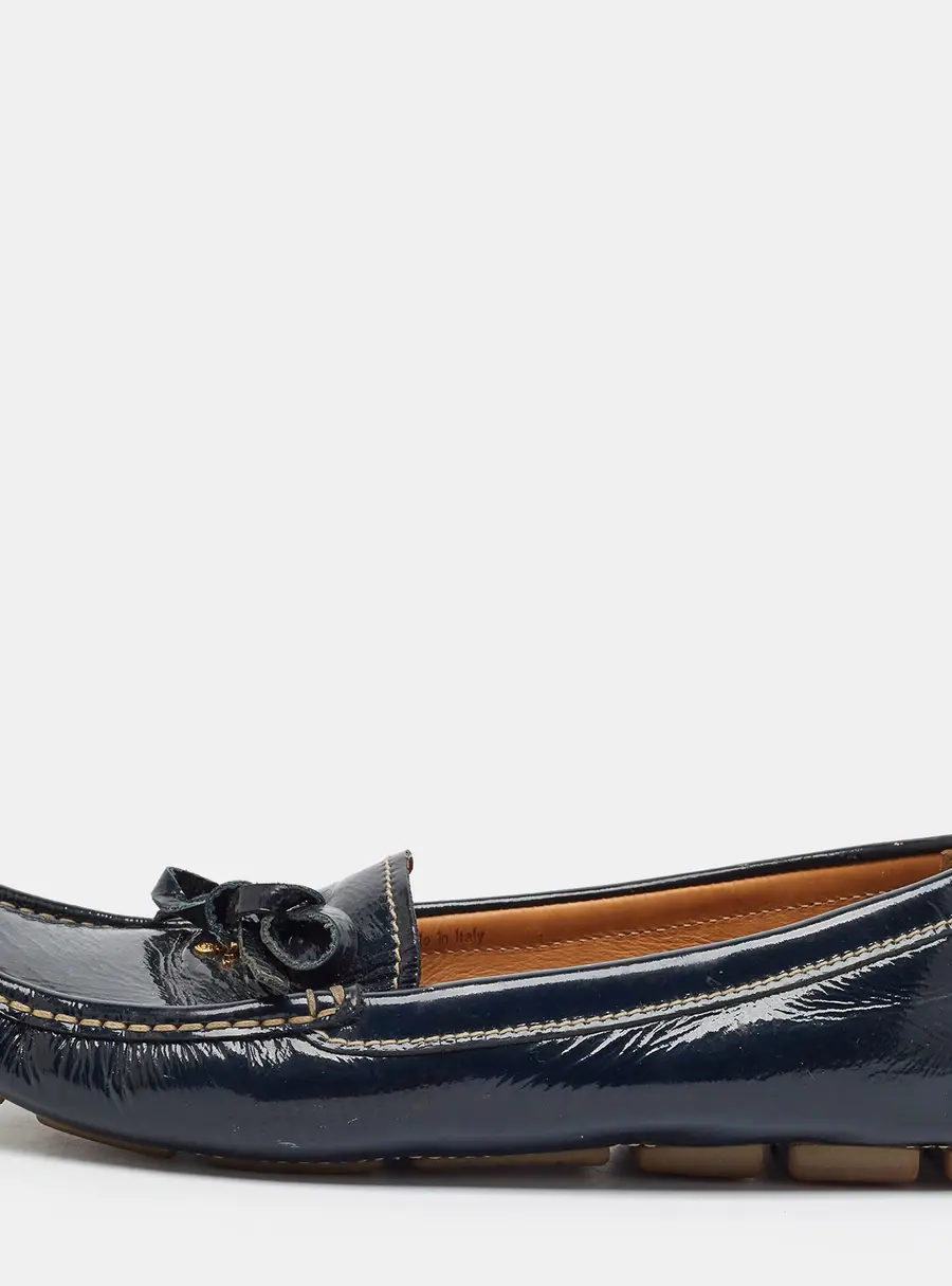 Prada Size 37 Navy Blue Patent Leather Driver Loafers