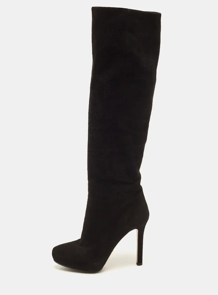 Prada Size 39 Black Suede Knee Length Boots
