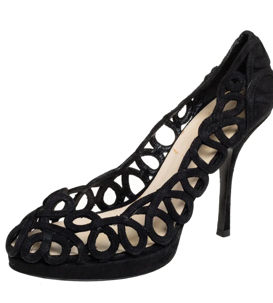 Prada Black Suede Cutout Pumps Size 38