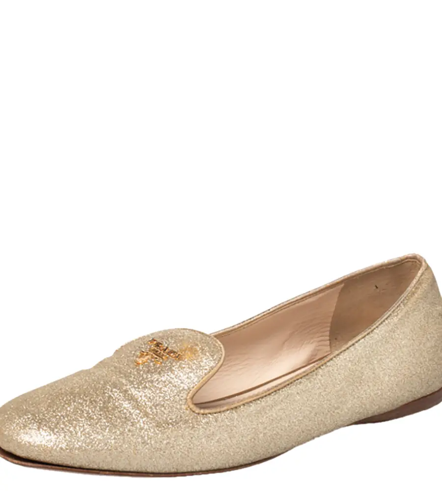 Prada Gold Glitter Smoking Slippers Size 37