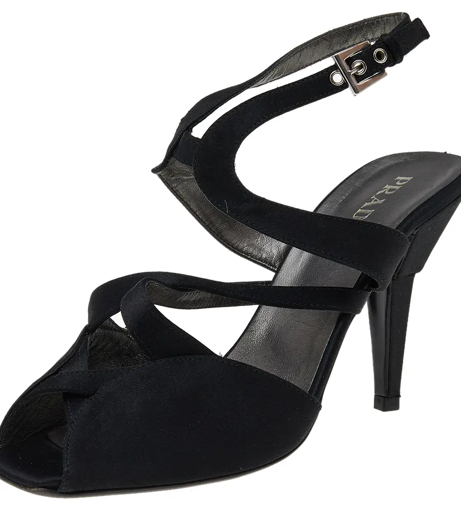 Prada Black Satin Slingback Sandals Size 37.5
