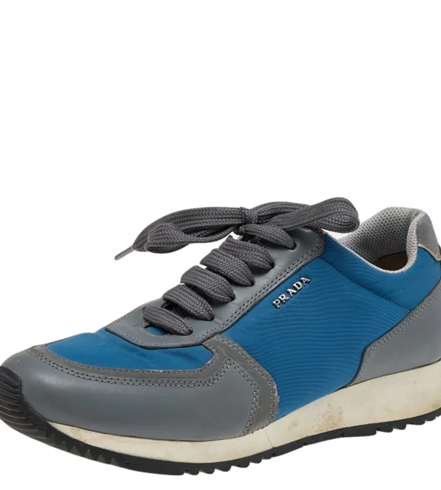 Prada Sport Blue/Grey Nylon And Leather Low Top Sneakers Size 37