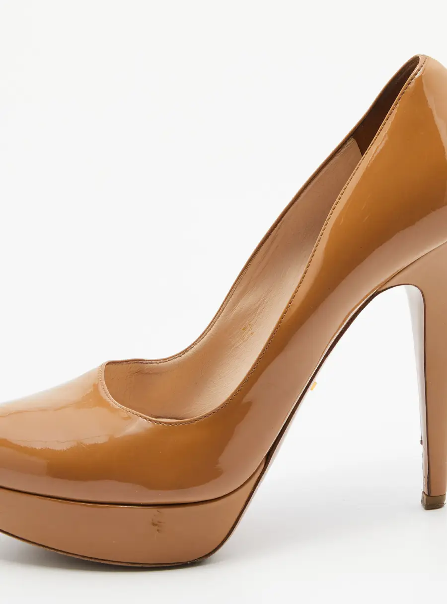 Prada Beige Patent Leather Platform Pumps Size 38.5