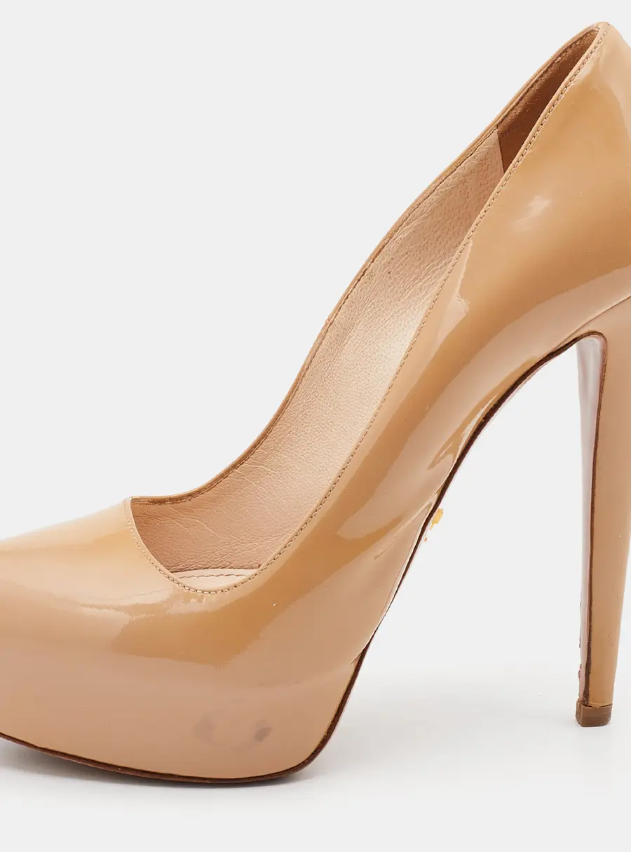 Prada Beige Patent Leather Platform Pumps Size 36