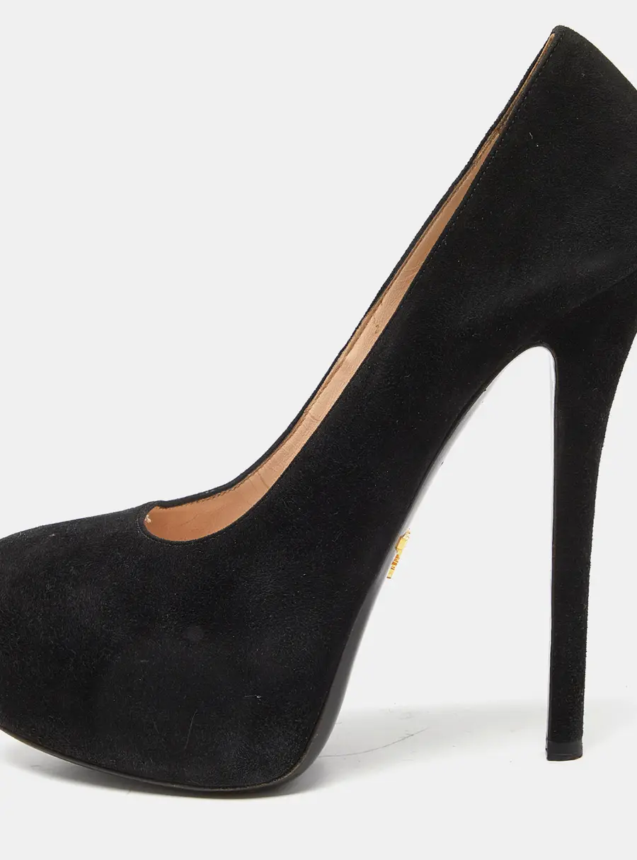 Prada Black Suede Platform Pumps Size 39