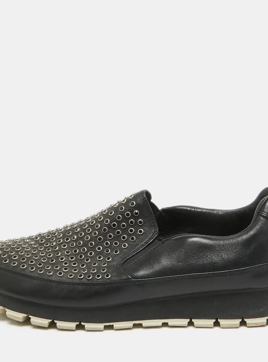 Prada Black Leather Studded Slip On Sneakers Size 40