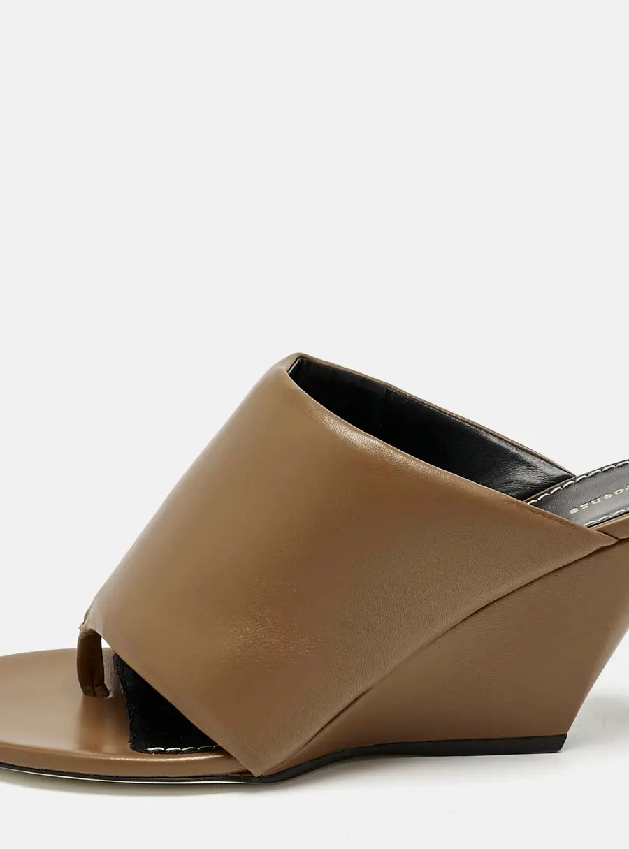 Proenza Schouler Brown Leather Slant Wedge Tong Sandals Size 37.5