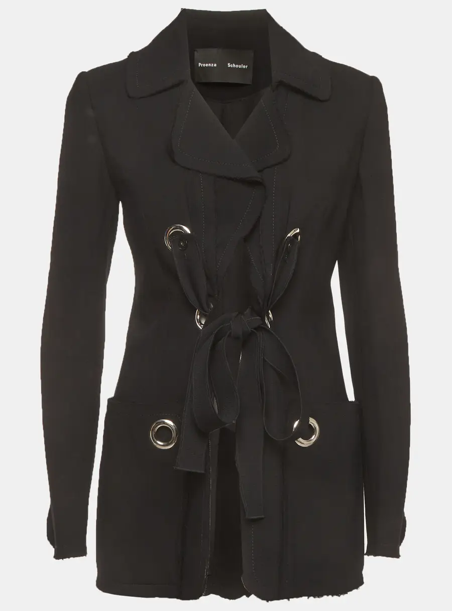 Proenza Schouler Black Wool Blend Tie Jacket S