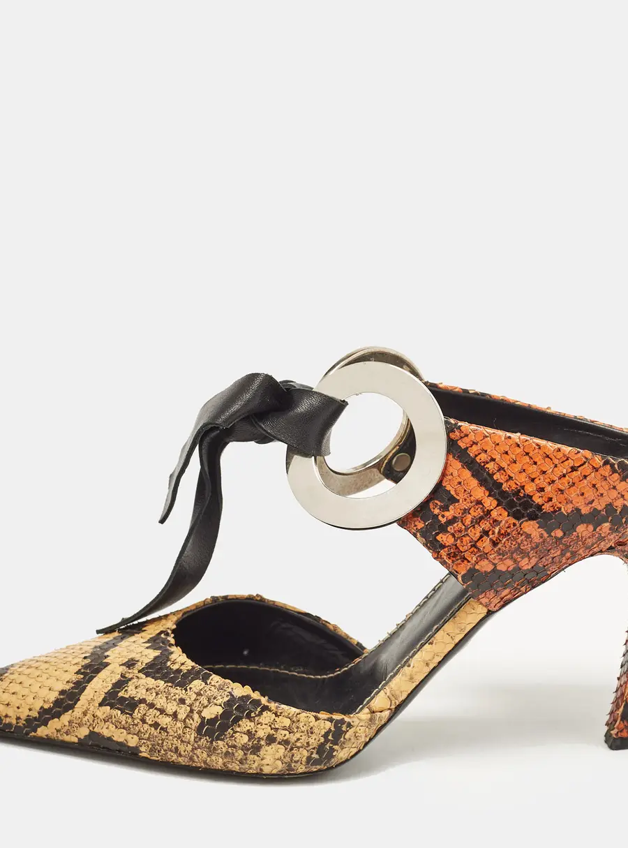 Proenza Schouler Multicolor Python Embossed Leather Pointed Toe Mules Size 38
