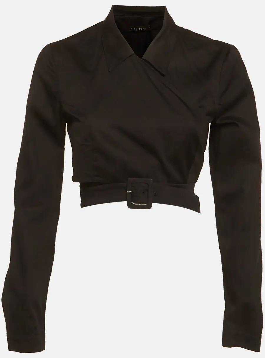 Rue Black Cotton Belted Wrap Crop Top M