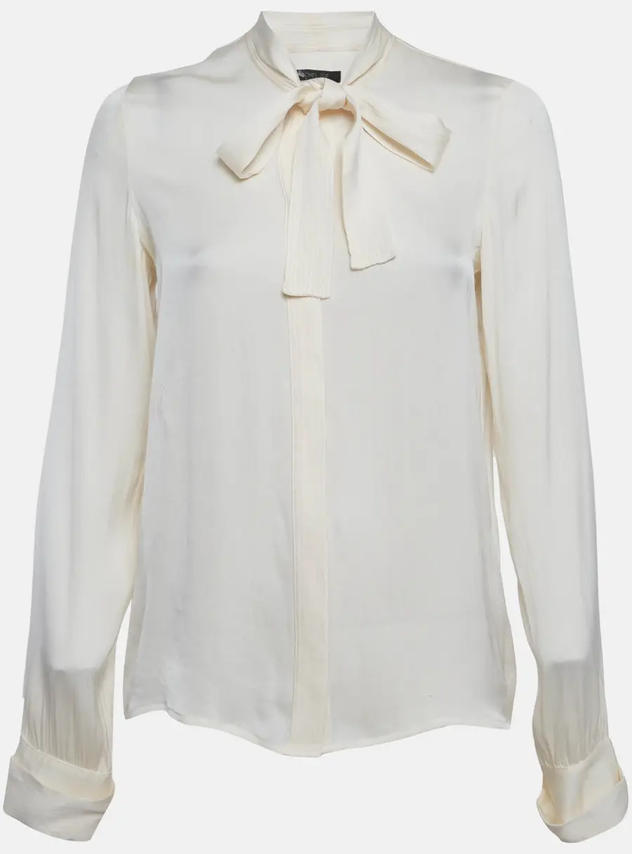 Rachel Zoe Cream Silk Blend Tie Collar Blouse S