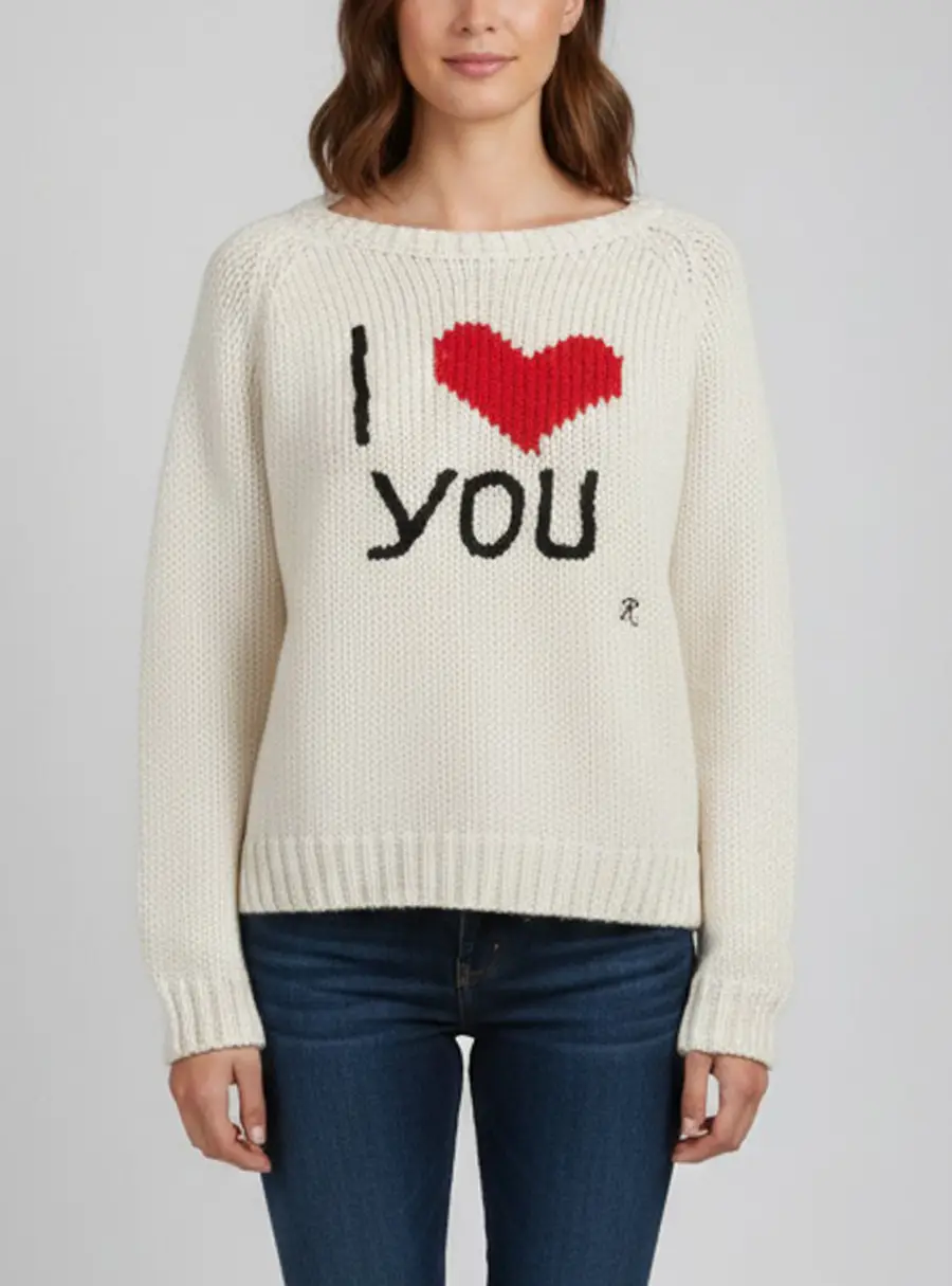 Raf Simons Cream "I Love You" Chunky Knit Crewneck Sweater L