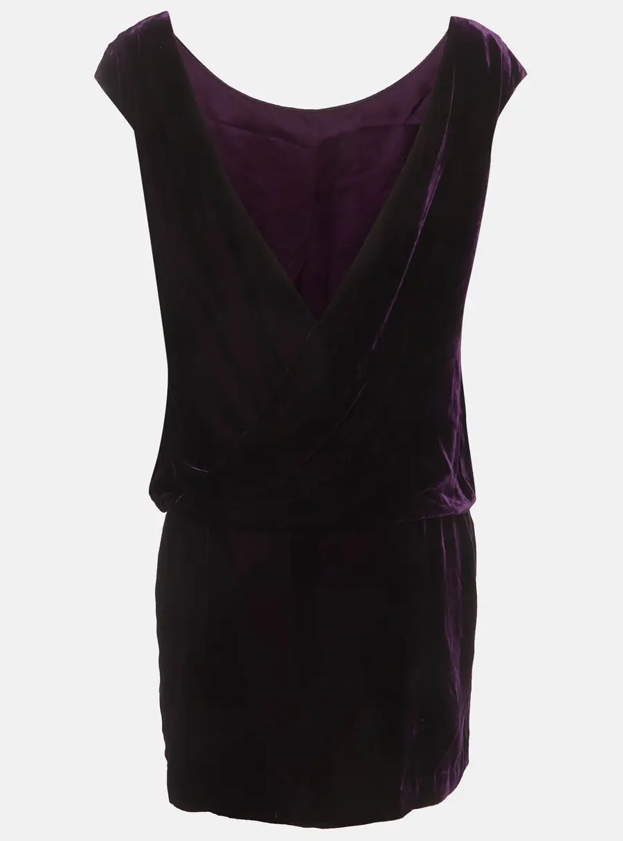 Ralph Lauren Purple Velvet Sleeveless Plunge Neck Mini Dress S