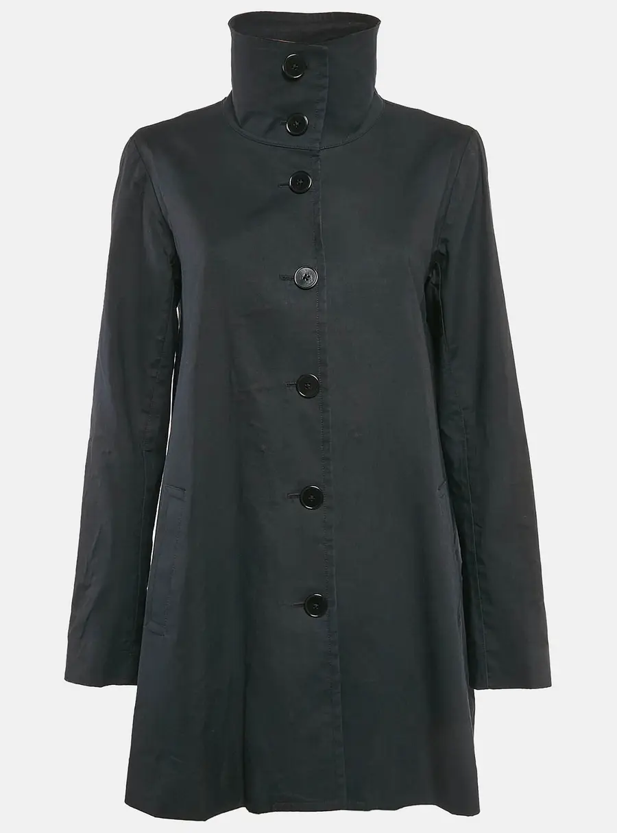 Ralph Lauren Black Cotton Single Breasted High Neck Coat M