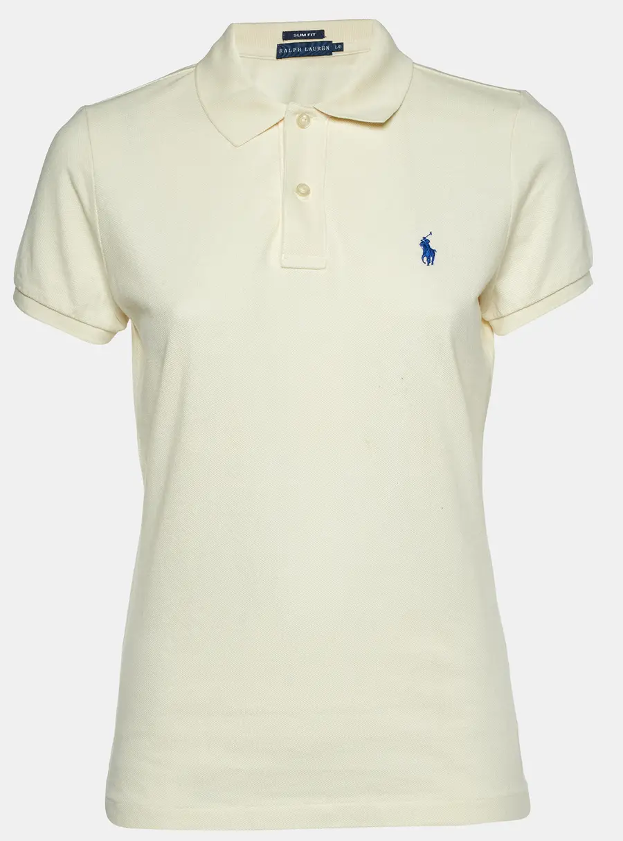 Ralph Lauren Cream Cotton Pique Polo T-Shirt L