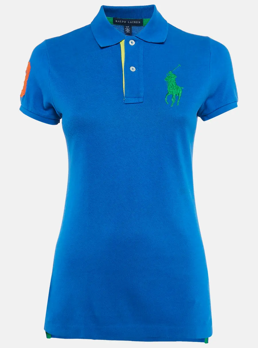 Ralph Lauren Blue Logo Embroidered Cotton Pique Polo T-Shirt S