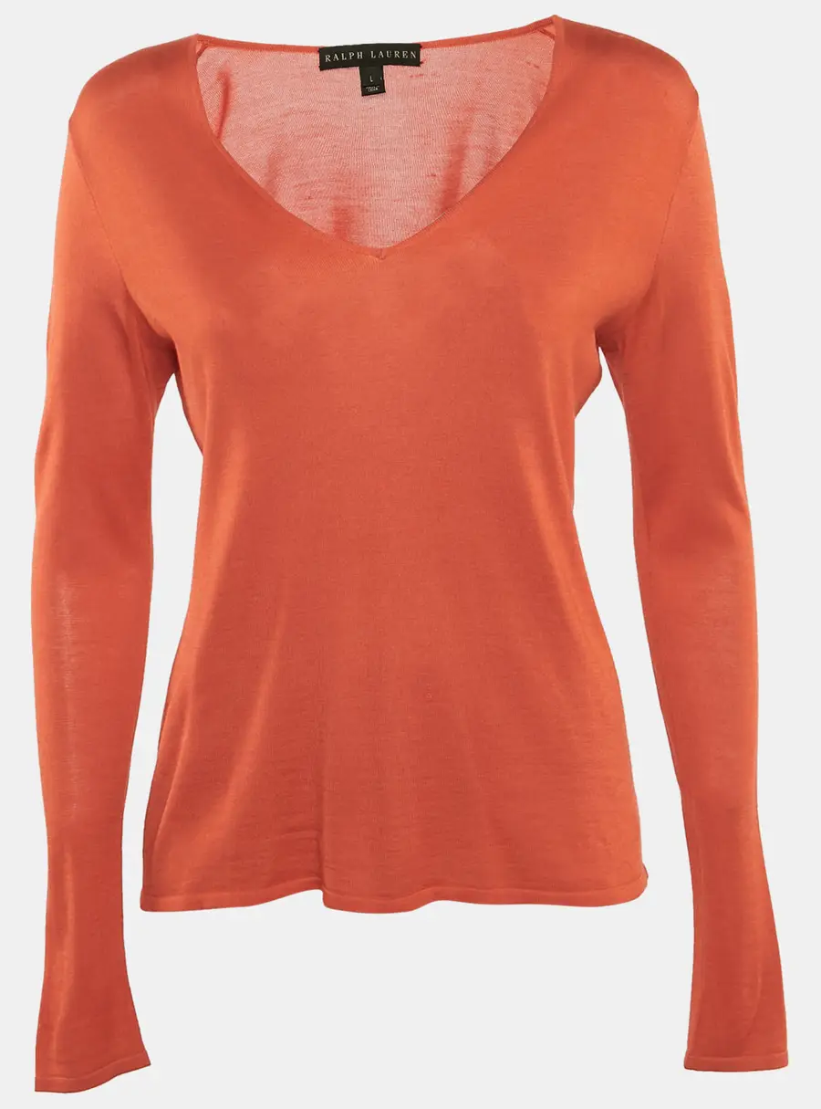 Ralph Lauren Orange Silk and Cashmere Long Sleeve Sweater Top L